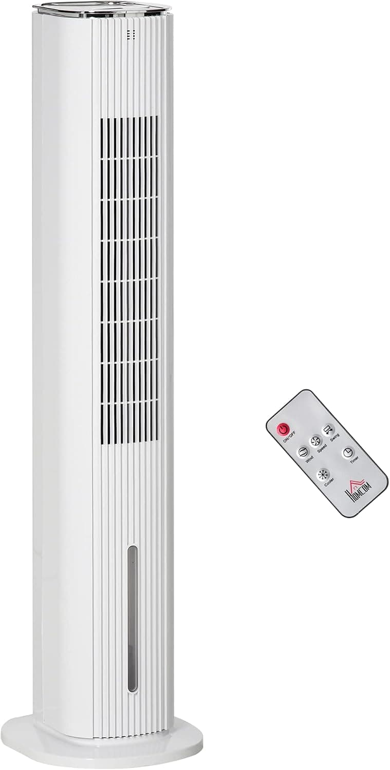 HOMCOM 42" 2-In-1 Evaporative Air Cooler, Portable Cooling Fan for Home Office with 3 Modes, 3 Speeds, Remote Control, Timer, LED Display, 1.3 Gal Water Tank, White