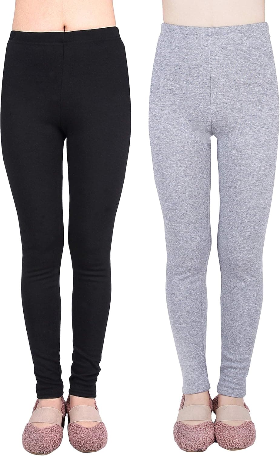 IRELIA 2 Pack Girls 100% Cotton Fleece Lined Warm Leggings Stretchy for Winter