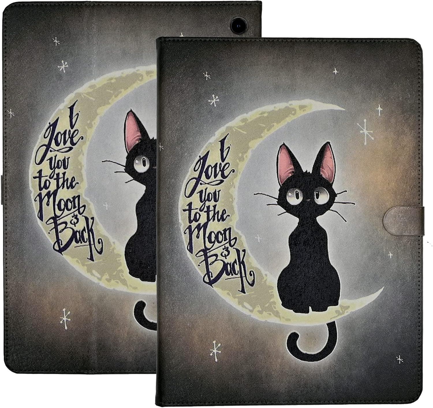 TPACC Case for All-New Kindle Fire HD 10 & 10 Plus Tablet (11th Generation, 2021 Release), Slim Protective Case PU Leather Folding Stand Multi-Angle Viewing Cover - Moon Black Cat