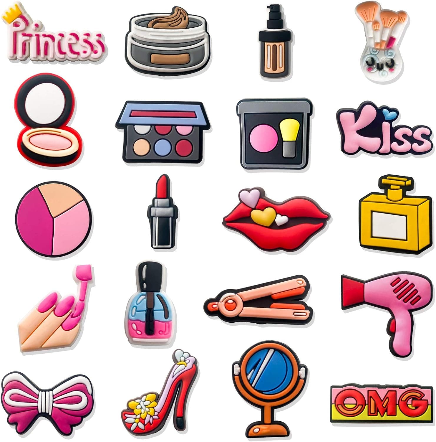 20 PCS Make-up Shoe Decoration Charms for Bracelets Wristbands, Cosmetics PVC Charms Decoration for Girls Women Party Favors