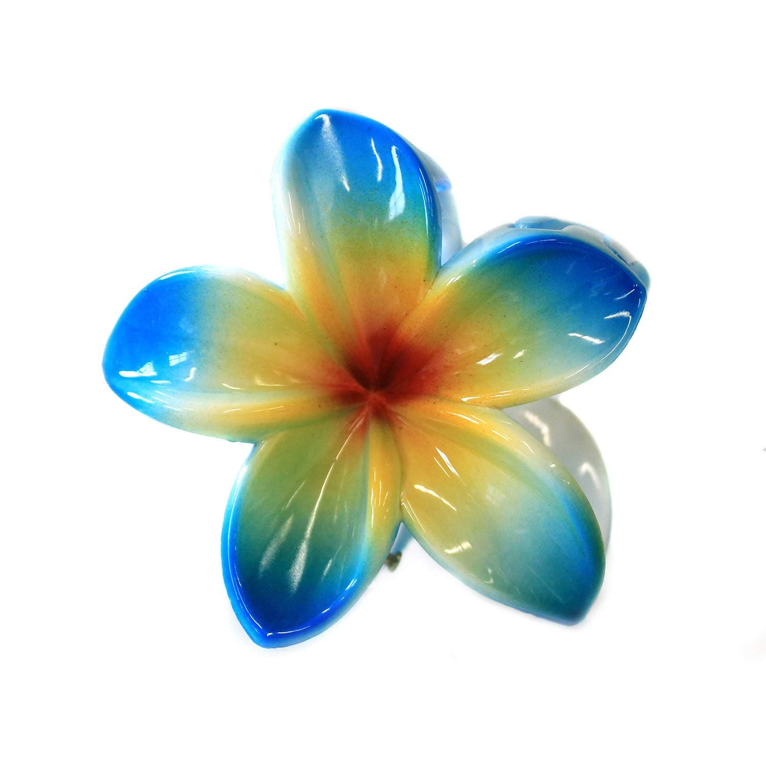 Hawaii Luau Party Dance Performance Plastic Hand Painted Pastel Plumeria Flower hair claw clips in Blue