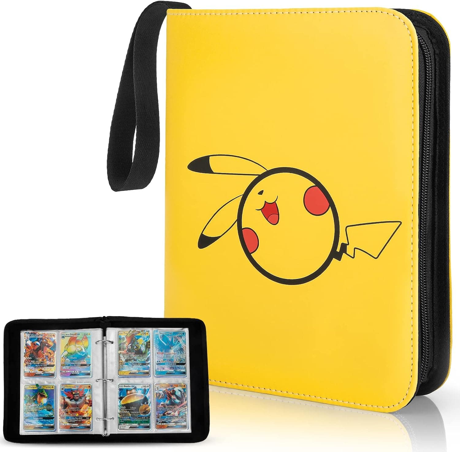 YINKE Card Binder Compatible with Pokemon Trading Card, Case Binder Holder, Gifts for Boys Holds Up to 400+ Cards Organizer Portable Carry Travel Cover Storage Bag (Pikachu Playful)
