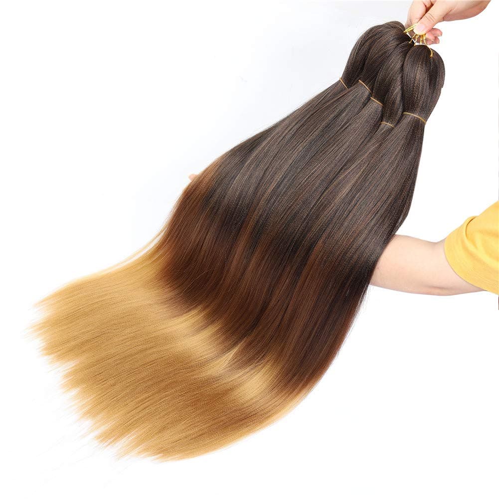 Braiding Hair,Yaki Texture Braiding Hair Pre Stretched,Kanekalon Braid Hair Extensions, Hot Water Setting Hair Braids(28''-6packs,1b/30/27)