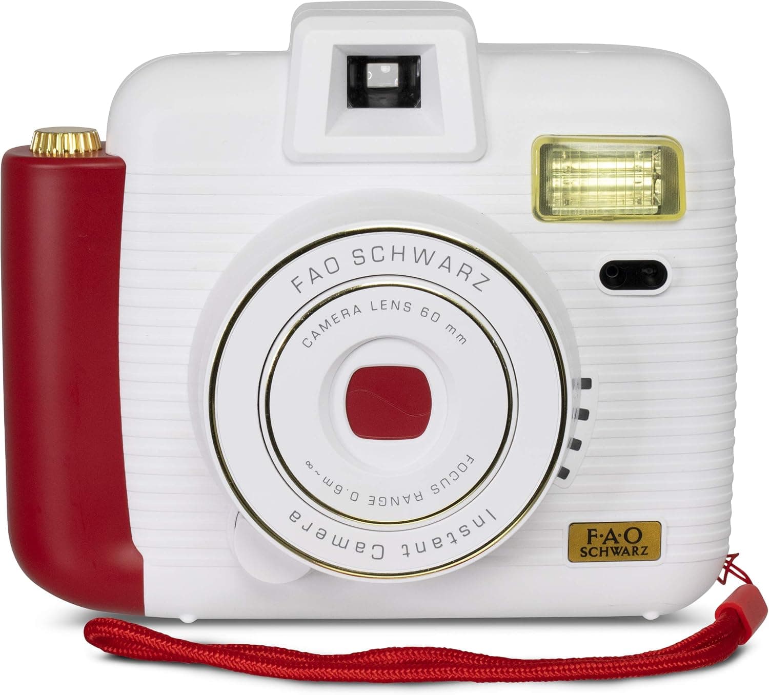 FAO Schwarz Instant Camera with Flash and 5 Lighting Modes, Compatible with Instant Mini Film, Instantly Prints Photos, Takes Pictures Indoors or Outdoors, White and Red