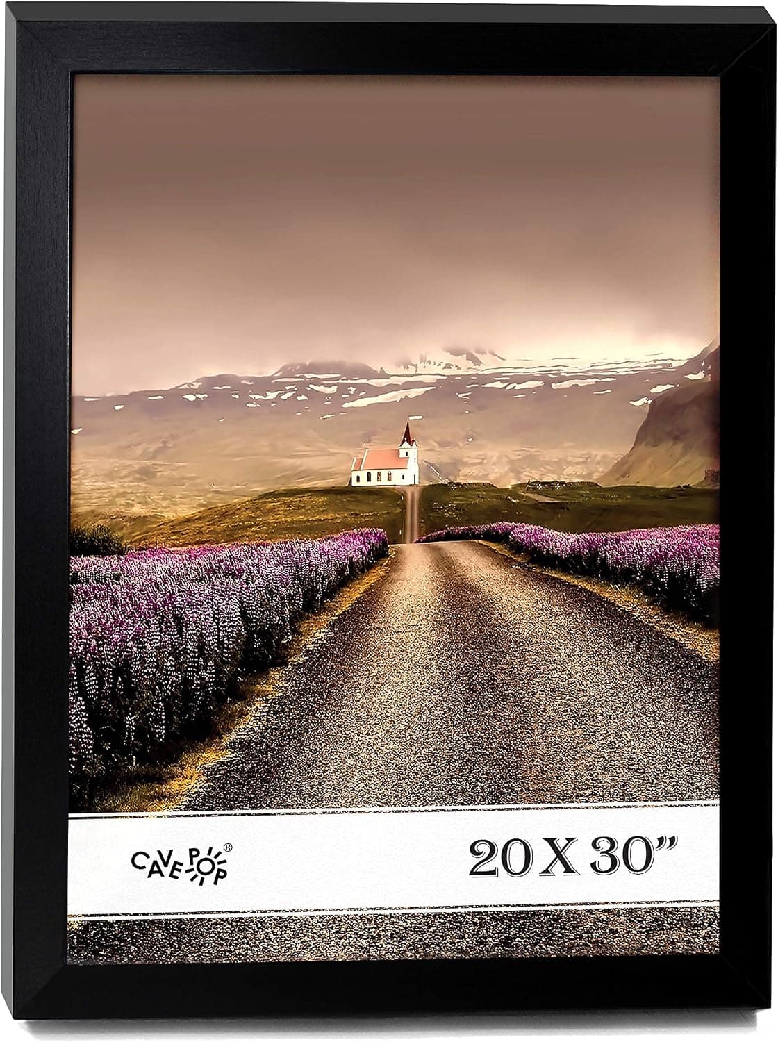 CAVEPOP 20x30 Black Wooden Picture Frame with Polished Plexiglass - Horizontal and Vertical Formats with Included Hanging Hardware, Frame Posters, Puzzles and Artwork…