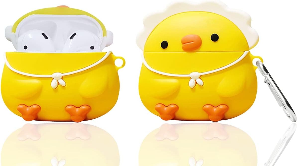 KAKUYI (Little Yellow Chicken) for Airpods 1/2 Case Cover Soft Silicone, 3D Cute Cartoon Animal Character Kawaii Fashion Cover Funny Protective Case, Anime Design with Keychain