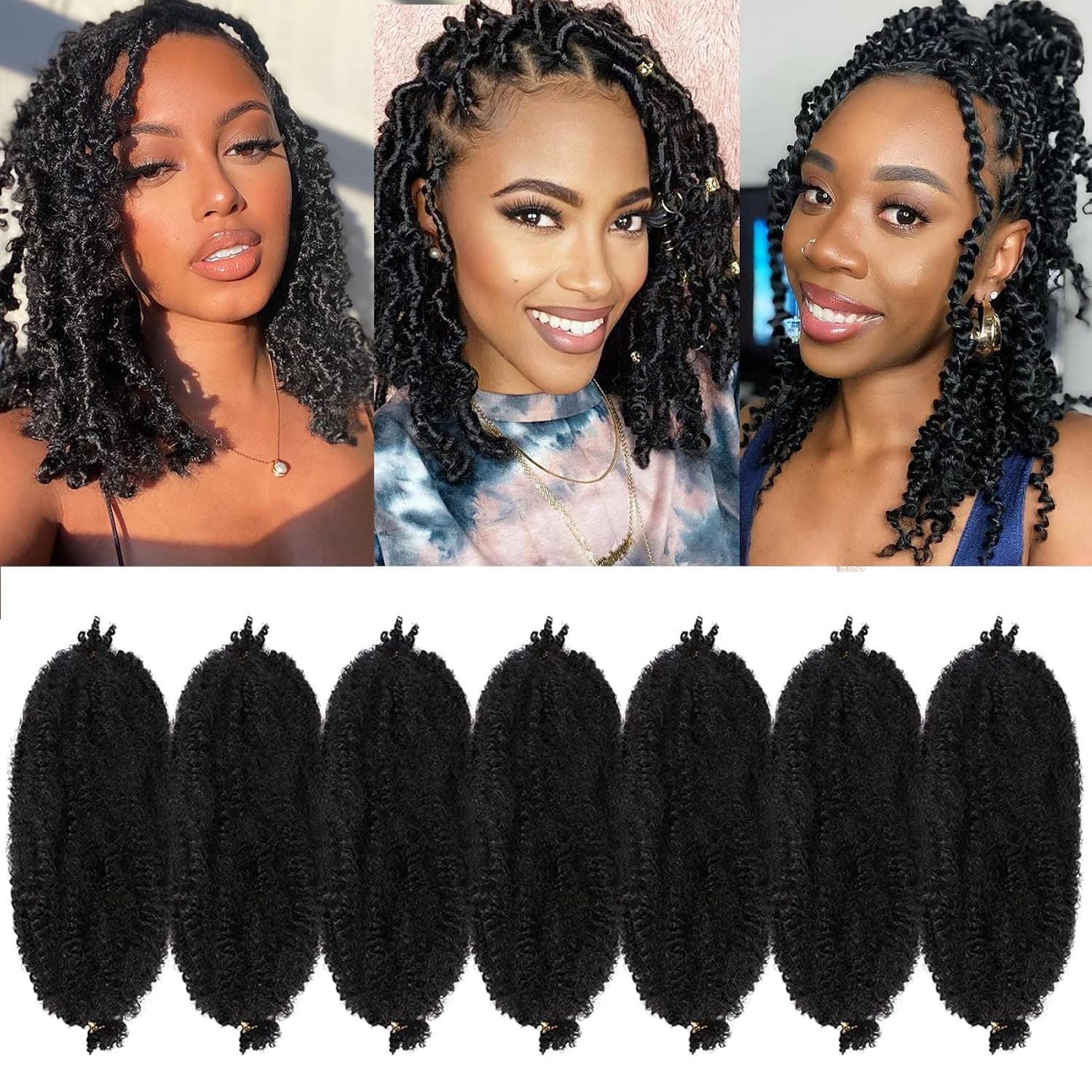 Marley Twist Braiding Hair 14 Inch 7 Packs Cuban Twist Hair Springy Afro Twist Hair Marley Hair for Soft Faux Locs Crochet Hair Pre Separated Spring Twist Hair Kinky Twist Hair for Braiding (1B#)