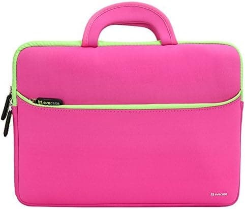 Evecase Ultra Portable Slim Neoprene Travel Carrying Case Bag w/Handles and Extra Front Zipper Pocket for HP Pavilion 14-Inch Laptop – Hot Pink