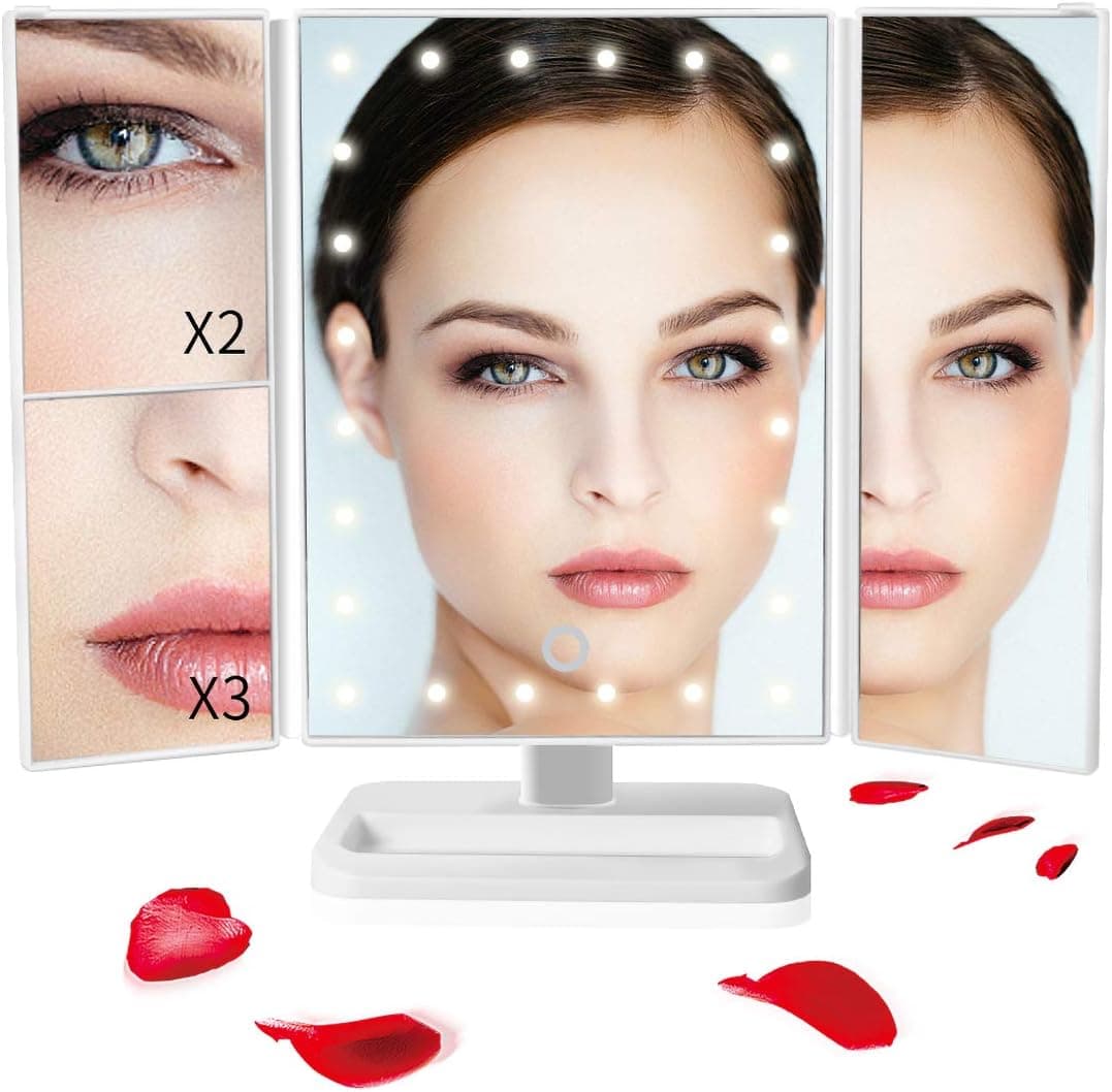 Makeup Vanity Mirror With 24 LED Lights Touch Control Adjustable 180° Rotation Portable 3X/2X Magnification Mirrors for Girl Women