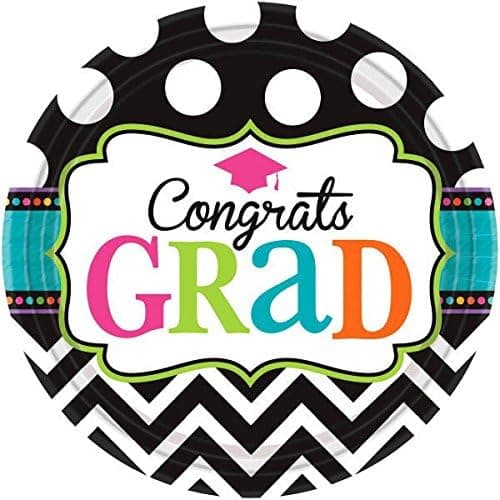 amscan Dream Big Disposable Paper Graduation Party Lunch Plates (Pack of 60), Multicolor, 9"