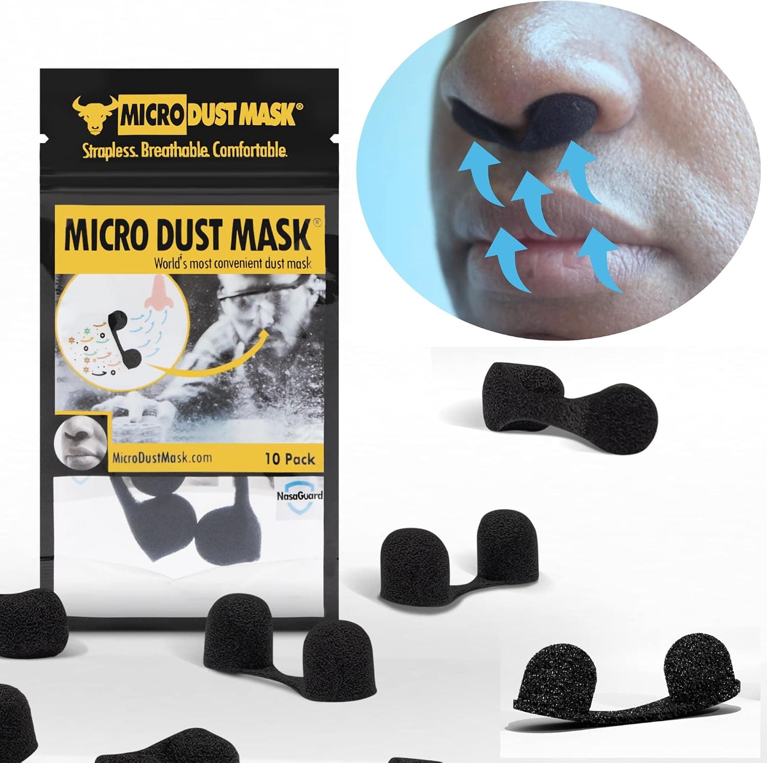 MICRO DUST MASK Anti-Dust Nose Protection, Personal Protective Facemask Added Protection, Dustproof Breathable Filters, Black