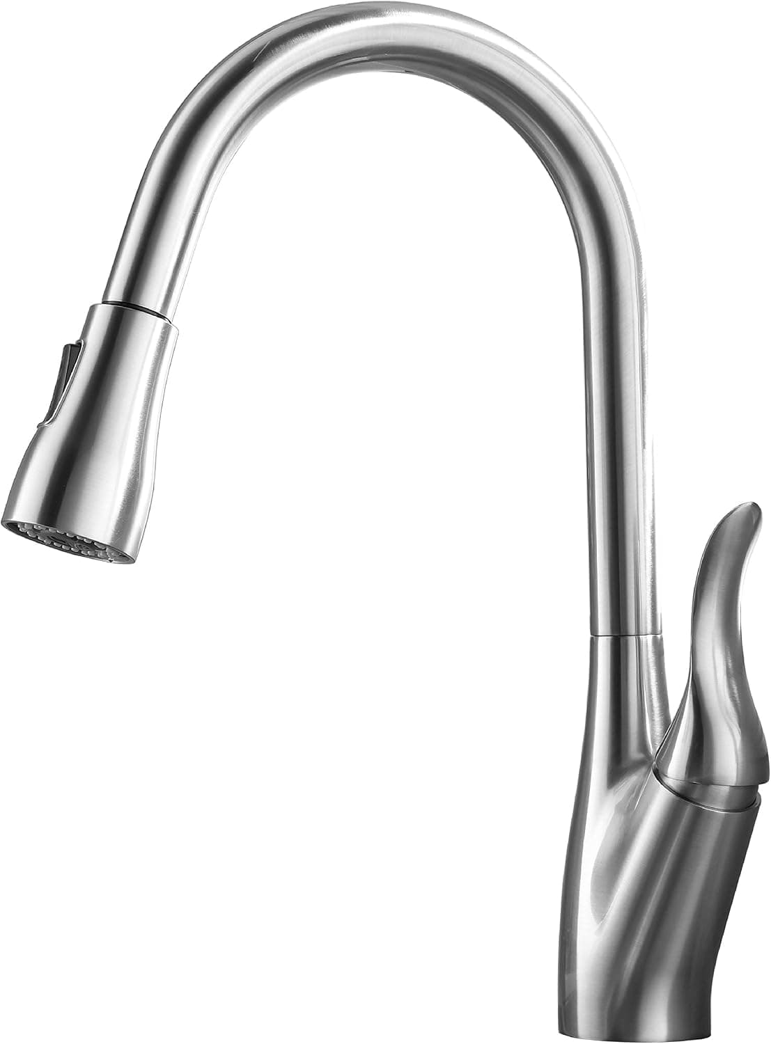 Ufaucet Modern Gooseneck Style High Arch Single Handle 1 Or 3 Hole Lead-free Pull Down Brushed Nickel Kitchen Faucet, Put Out Sprayer Kitchen Sink Faucet without Deck Plate