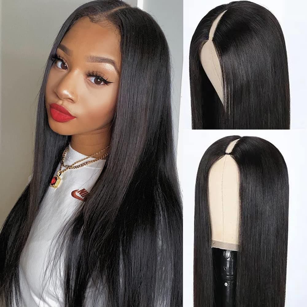 Legendhair 18 Inch Glueless V Part Wigs Brazilian Straight Human Hair Wigs for Black Women V Shape Wigs Human Hair No Leave Out Lace Front Wigs Upgrade U Part Wigs Glueless Full Head Clip In Half Wigs 150% Density(18 Inch)