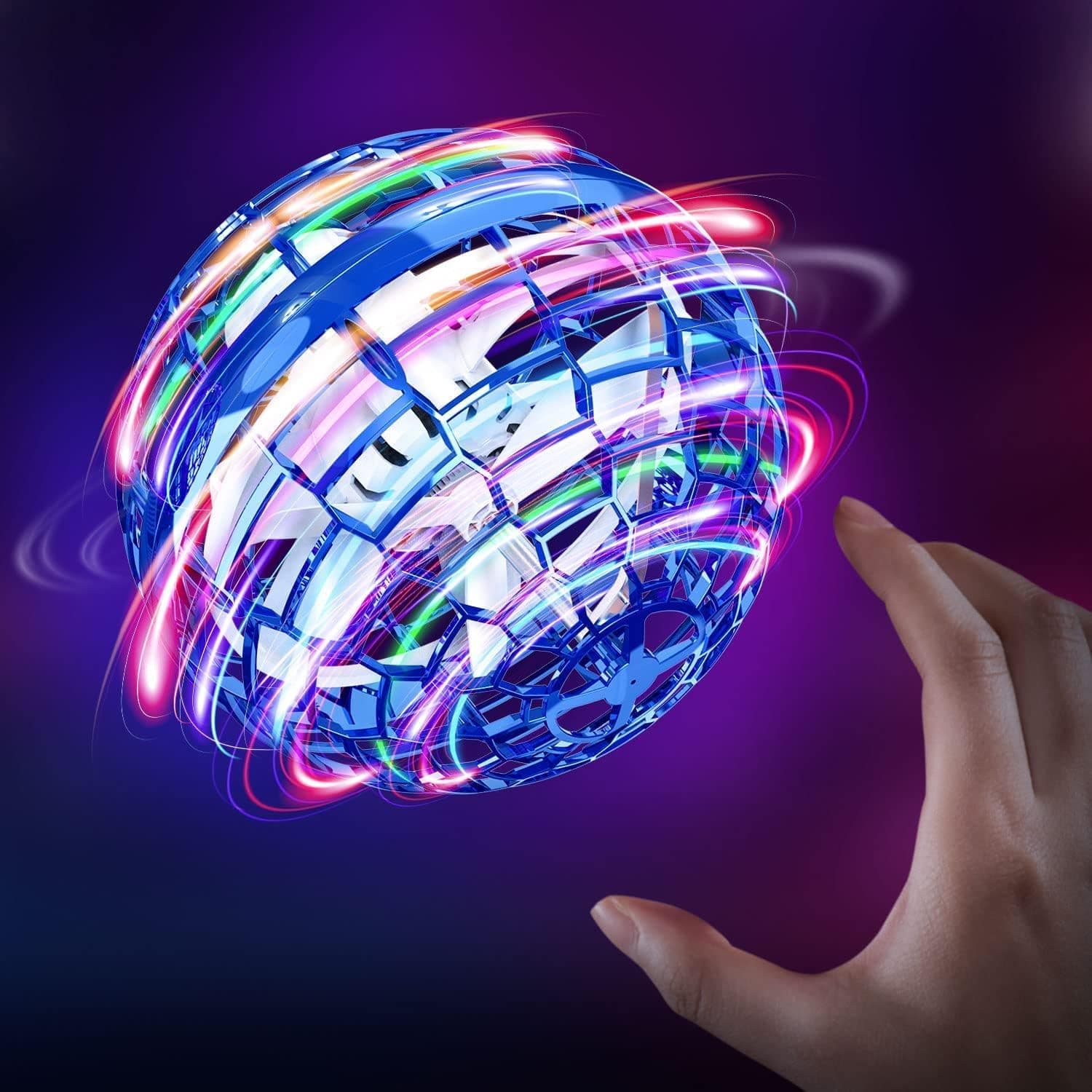BOYKO Flying Ball Toys - 360°Rotating Soaring Orb Ball Toy - Rechargeable Boomerang Spinner Drone with LED Lights - Hand Controlled Flying Ball UFO Drone for Kids Adults Outdoor Indoor