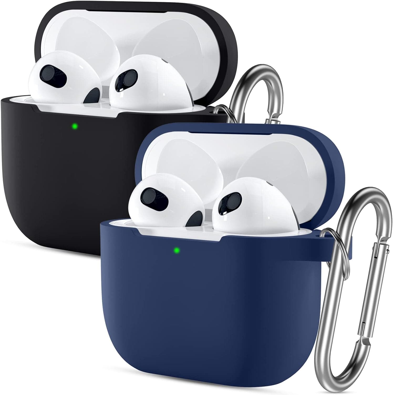 Adorve Compatible with AirPods 3rd Generation Case Cover with Keychain, Full Protective Soft Silicone Skin Shock-Absorbing Accessories for Women Men [Front LED Visible] 2 Pack, Black, Midnight Blue