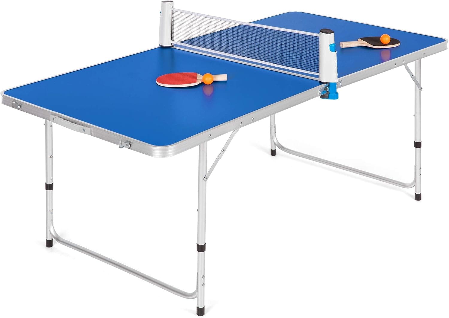 Best Choice Products 58in Indoor Outdoor Portable Folding Ping Pong Table Tennis Game Set w/ 2 Balls, 2 Paddles, Net, Built-in Handles - Blue