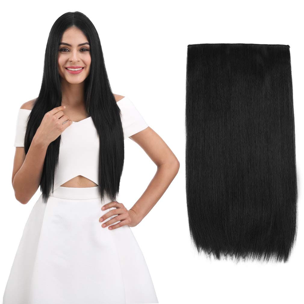 REECHO 20“ Straight Clips in hair extensions Clips on Hairpieces Synthetic Hair Extensions for Women 5 Clips per Piece - Natural Black
