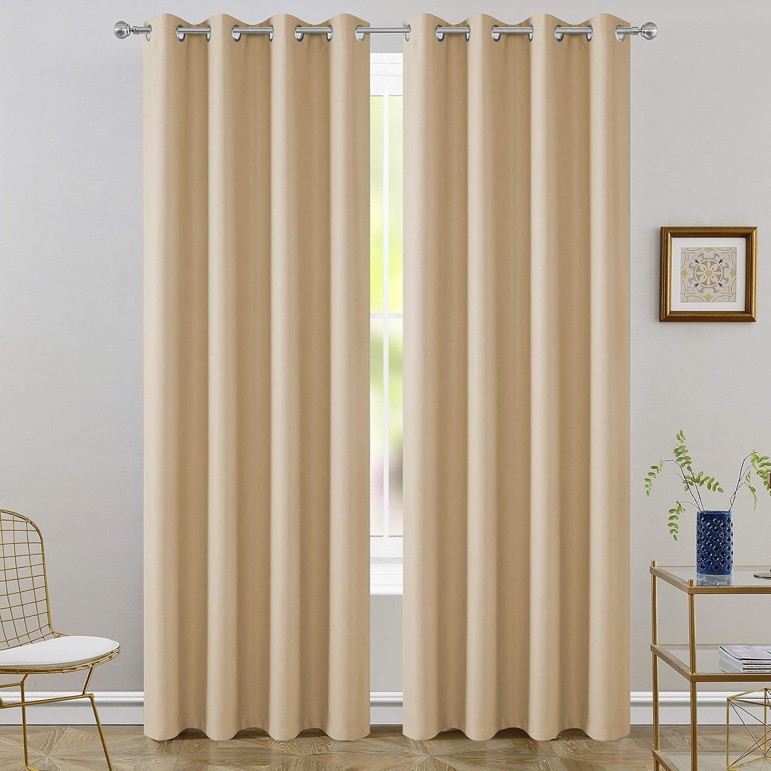 FLOWEROOM Room Darkening Blackout Curtains Thermal Insulated Draperies with Grommet for Bedroom and Living Room, Beige, 52 x 84 inch, 2 Panels