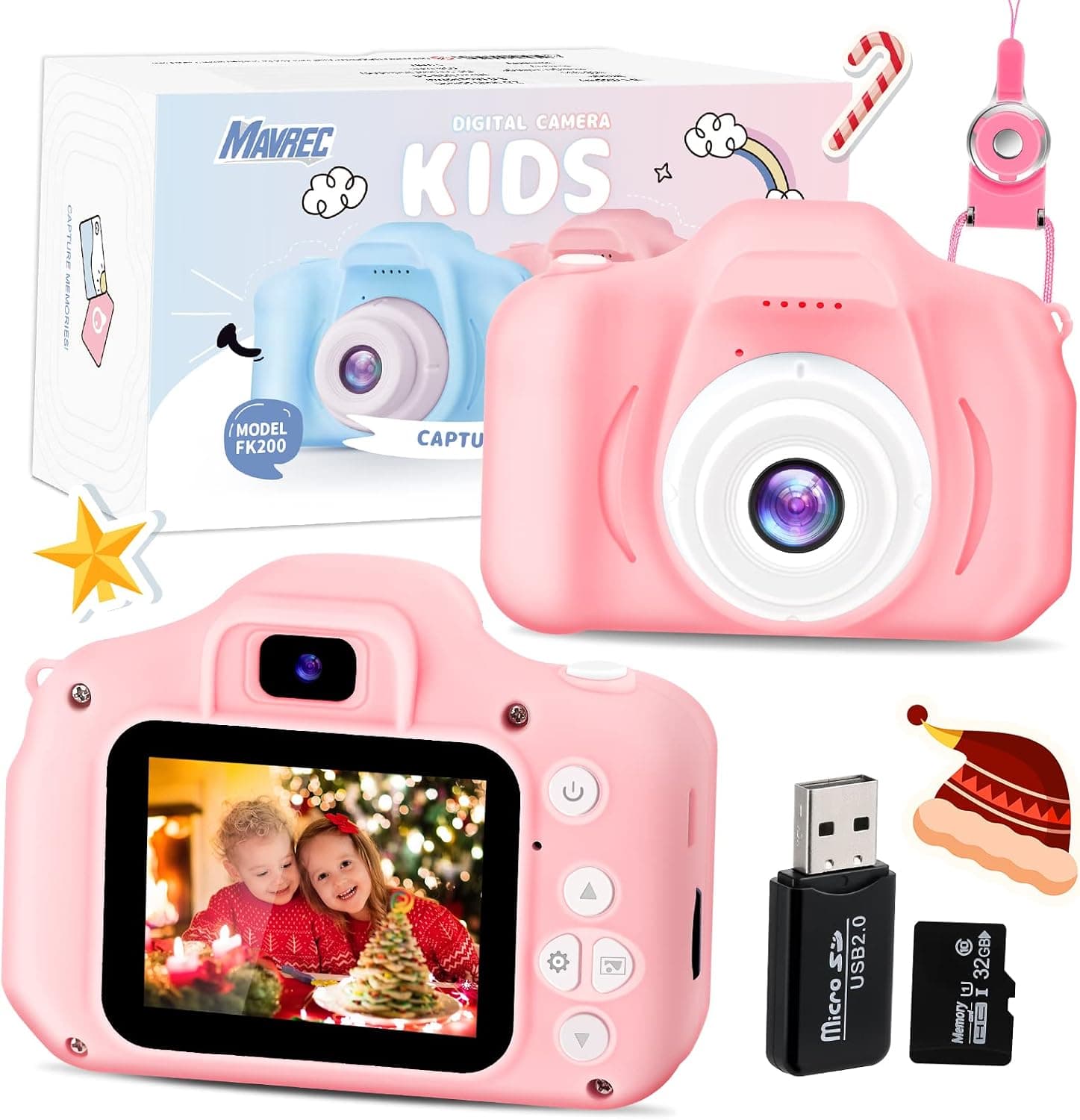 Kids Camera, MAVREC TOYS Camera for Kids, Christmas Birthday Gifts Toddler Camera for Girls and Boys Age 3-9, 1080P HD Video Kids Digital Camera with 2 Lens/32GB SD Card (Pink)