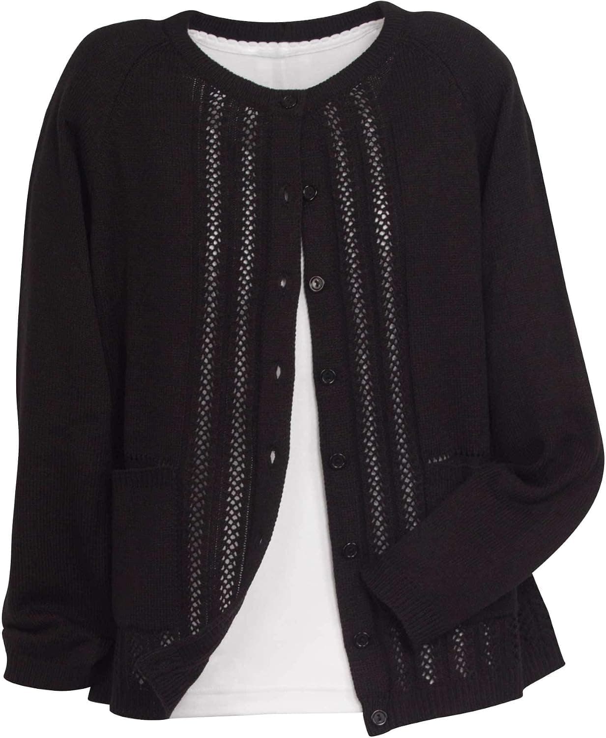National Women's Long Sleeve Button-Front Classic Cardigan Sweater Pointelle Knit