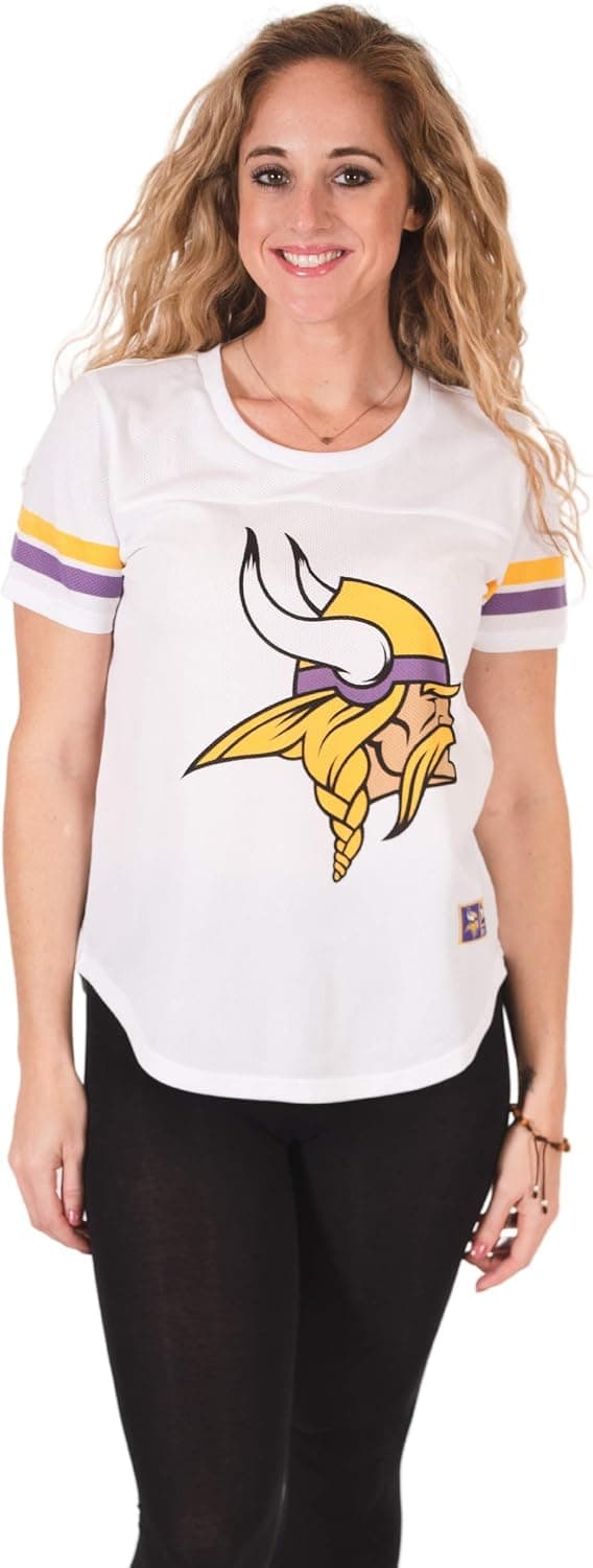 Ultra Game NFL Womens Mesh Varsity Stripe Jersey T-Shirt