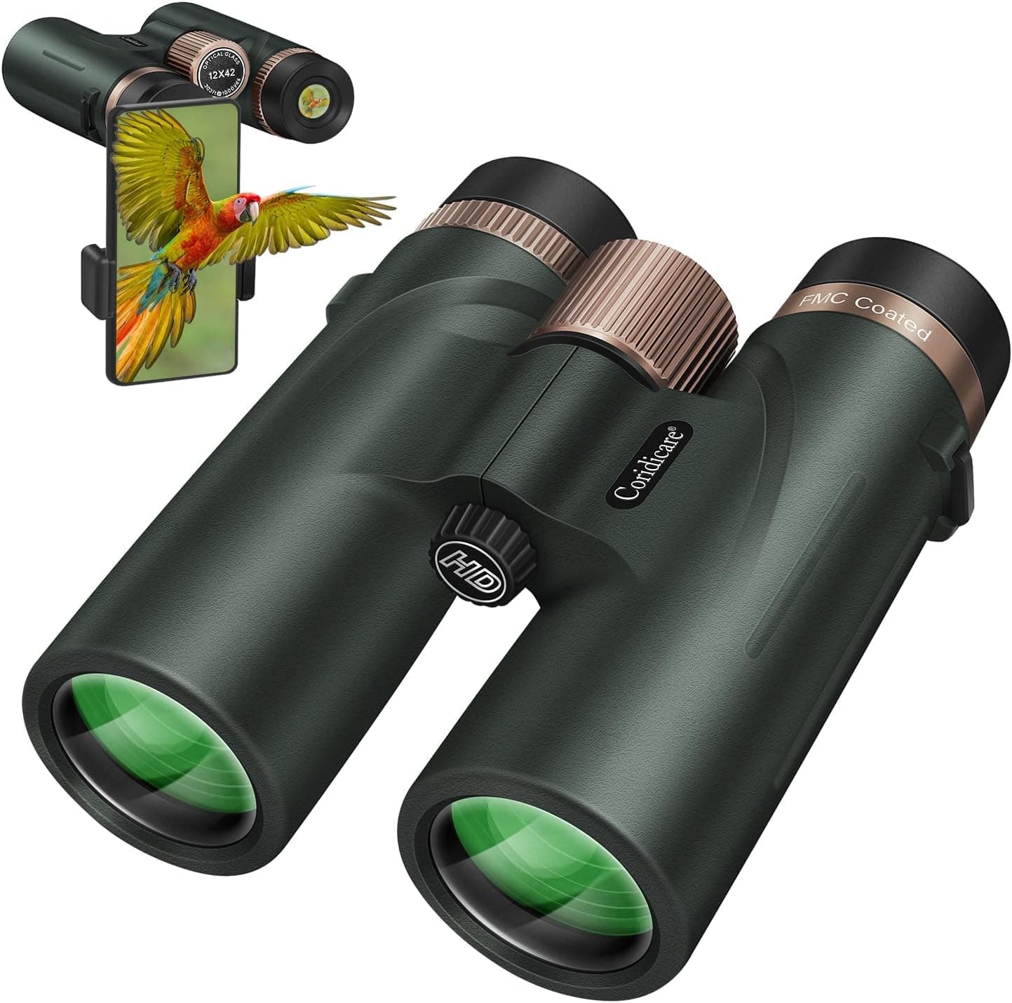 CORIDICARE Binoculars 12 x 42 HD Binoculars for Adults, Professional Waterproof Binoculars for Bird Watching Hunting Traveling,Large View BAK4 Prism FMC Lens with Phone Adapter and Carrying Case