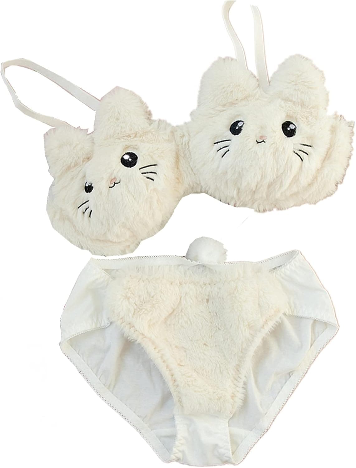 APYMYHW Maiden Underwear Panties Cotton File Cute Anime Cartoon Cat Student Plush No Steel Ring Cosplay LOLI Kawaii Bra Set (Color : White, Size : L 75BC/80AB)
