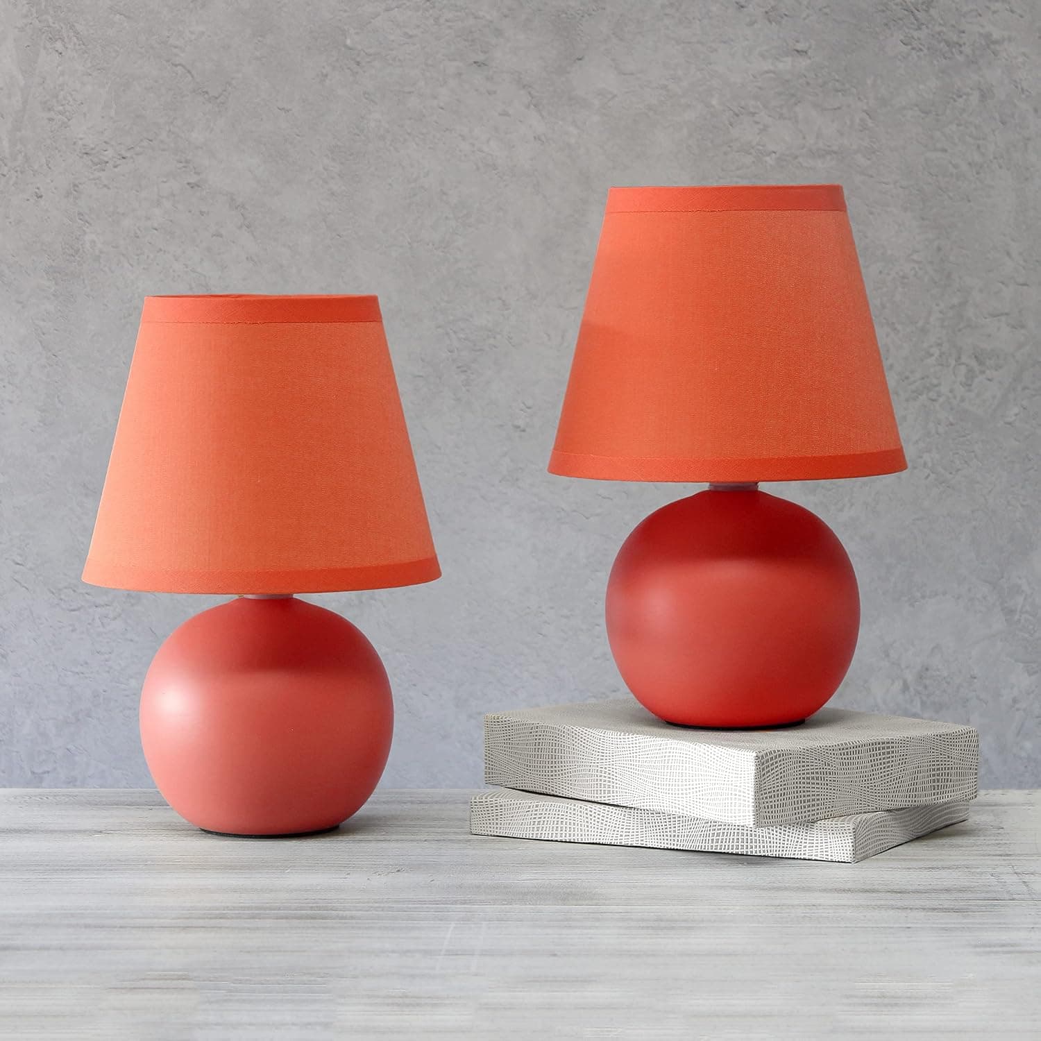 Simple Designs LT2008-ORG-2PK Mini Ceramic Globe Table Lamp 2 Pack Set with Matching Fabric Shade, Orange