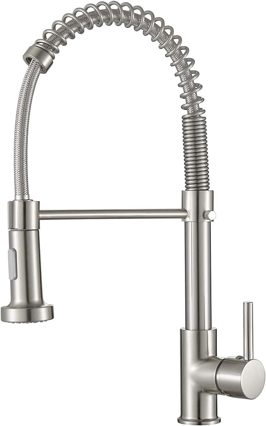 Kitchen Faucets with Pull Down Sprayer, High Arc Spring Kitchen Sink Faucet, Single Handle Stainless Steel Farmhouse Kitchen Faucets, Brush Nickel
