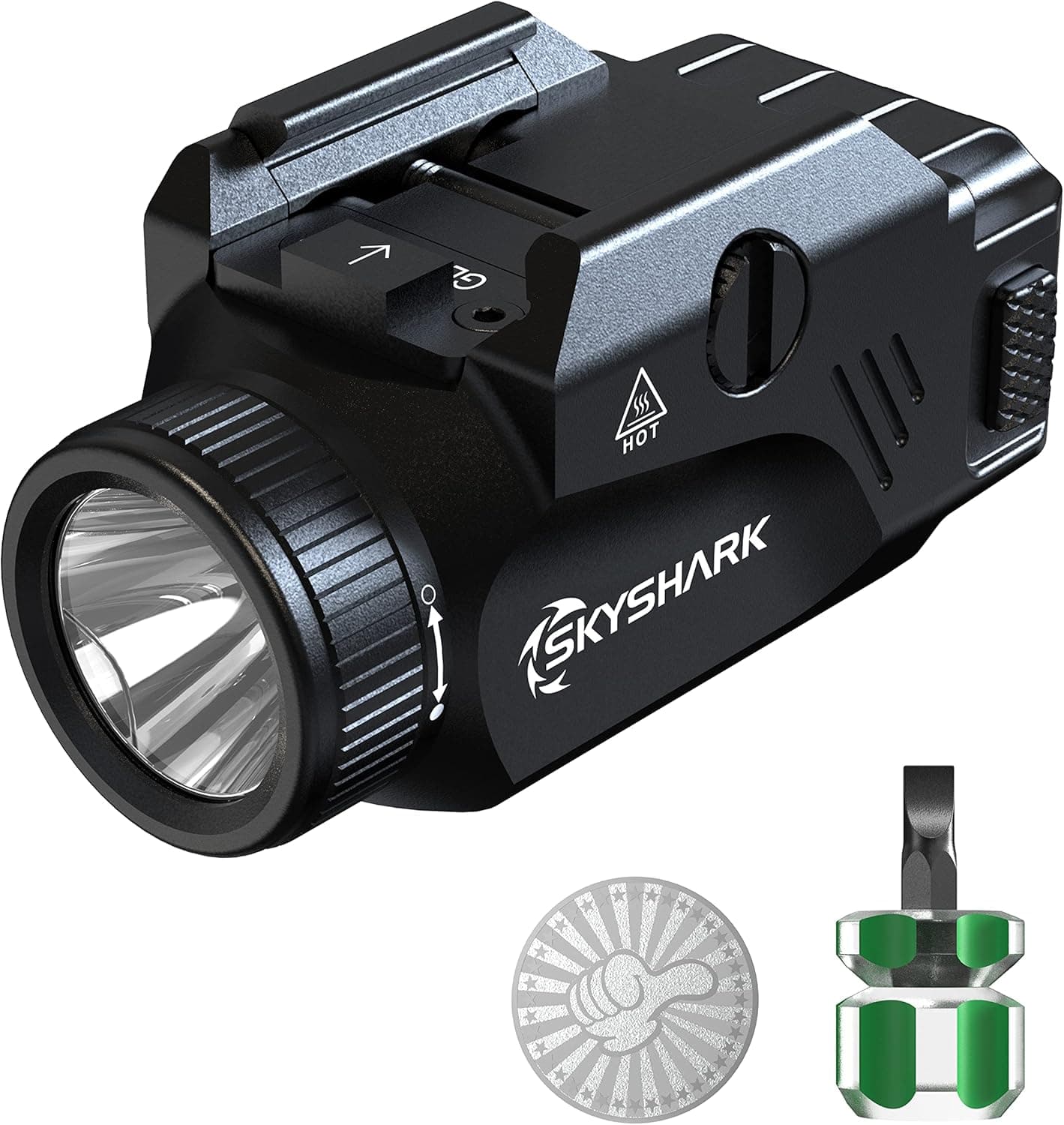 SKYSHARK Compact Pistol Light 600 Lumens Tactical Flashlight with Strobe Function, Mini Weapon Light for Pistol, Handgun, Rail-Mounted LED Gun Lights Fits Glock/Picatinny MIL-STD-1913