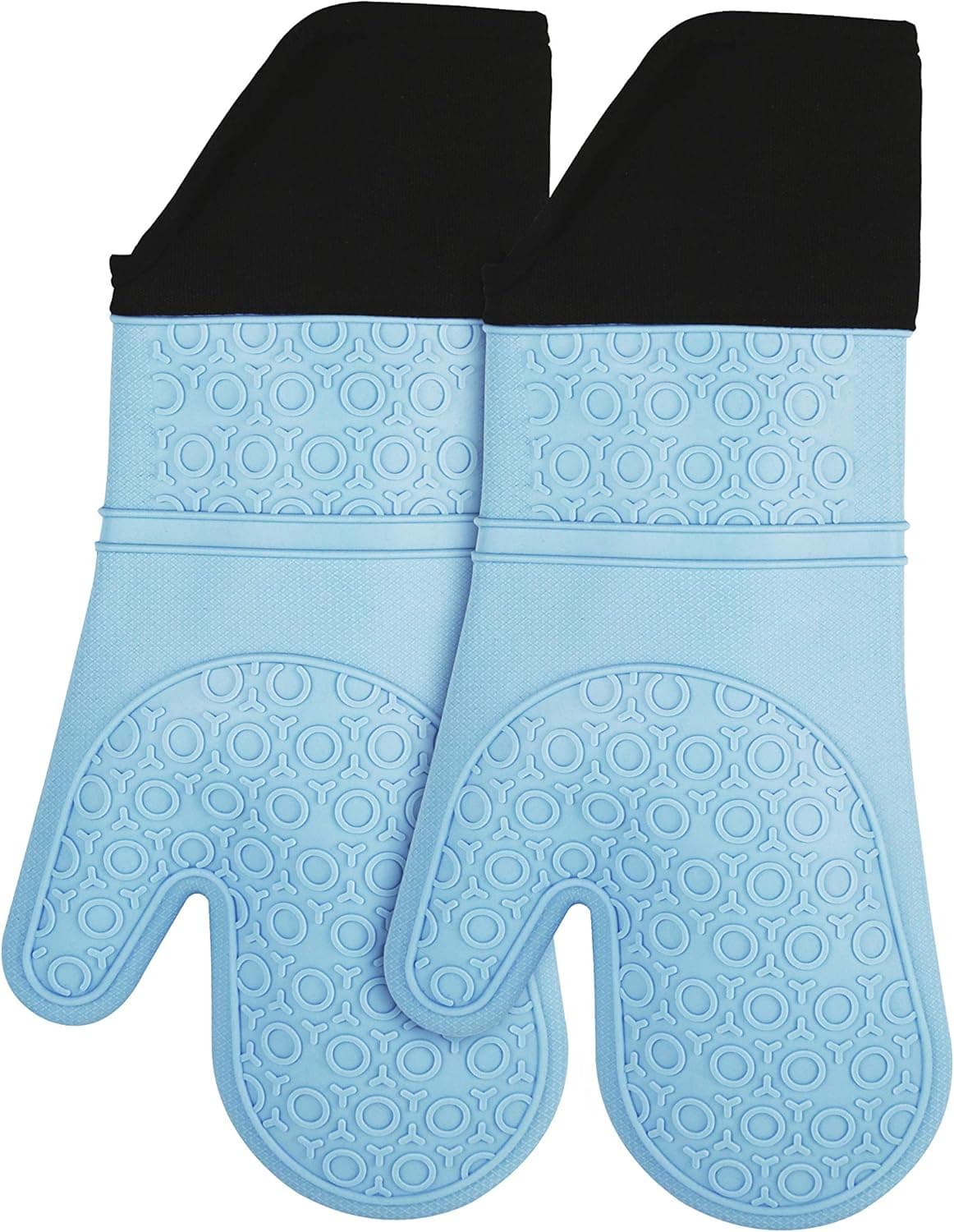 MASTER QUEEN Silicone Oven Mitts, Heat Resistant Non-Slip Long Oven Gloves with Cotton Lining for Kitchen BBQ Cooking Baking Mitts,1 Pair,14.7 Inch (Blue)