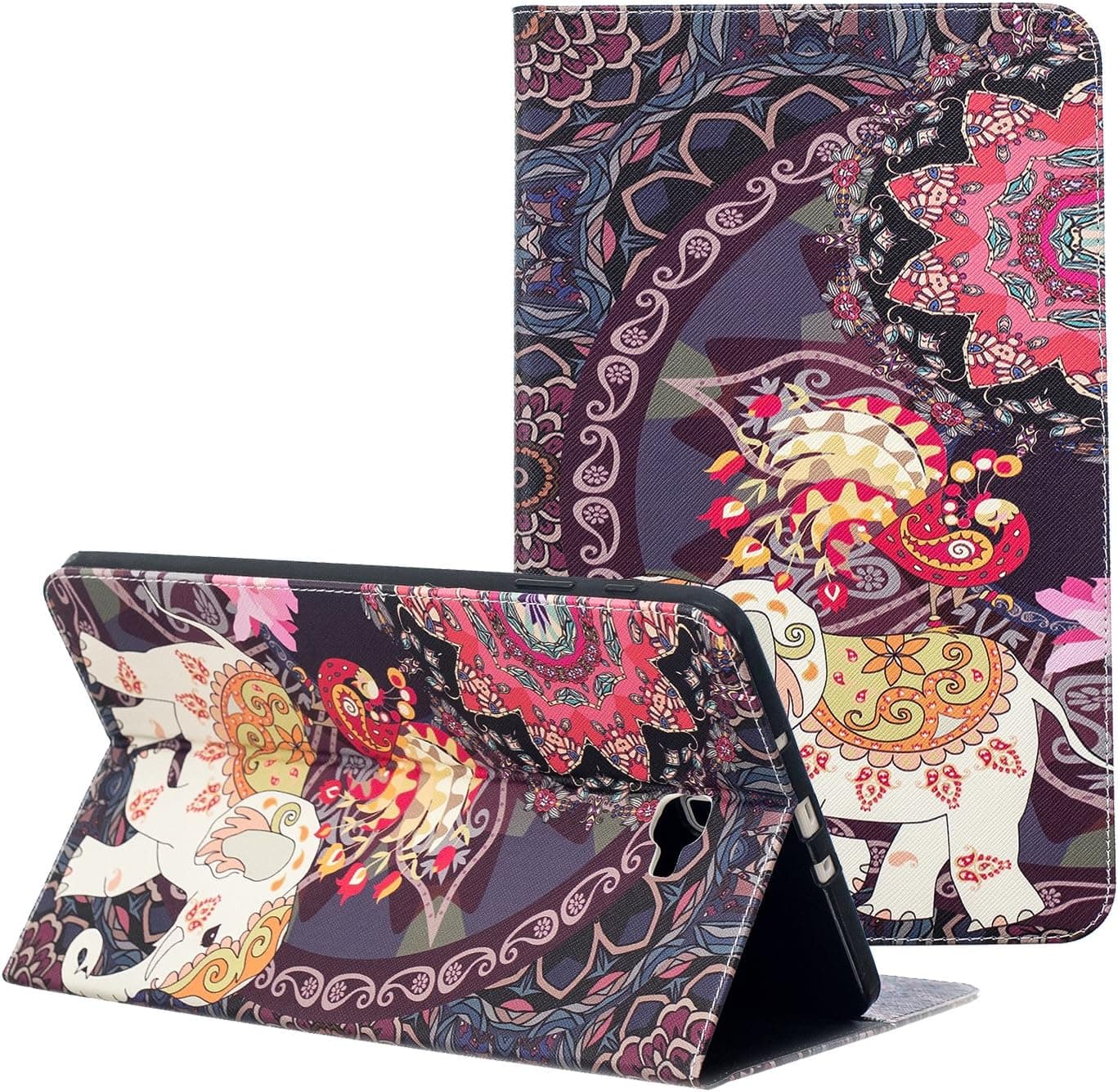 Samsung Galaxy Tab A 10.1 SM-T580 Case, ZAOX Slim Folding Stand Lovely Leather Cover with Card Slots Folio Wallet Case for Galaxy Tab A SM-T580/T585 Tablet 2016 Release 10.1 Inch (Elephant Flower)