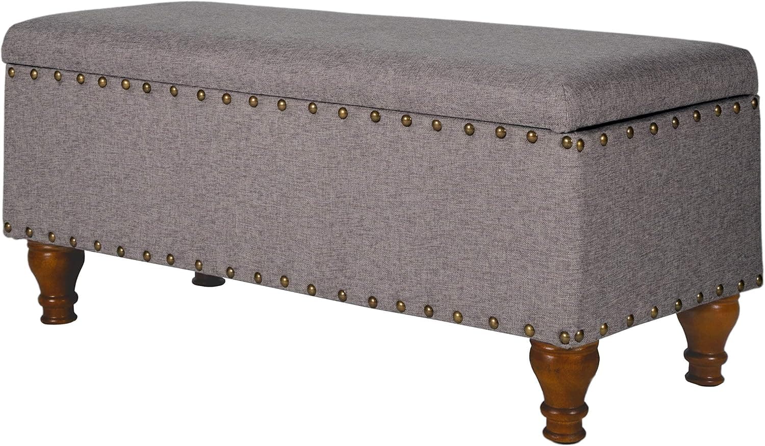 Homepop Home Decor | Upholstered Bench with Nailhead Trim | Large Ottoman with Storage for Living Room & Bedroom | Decorative Home Furniture, Grey, 18"D x 42"W x 18"H