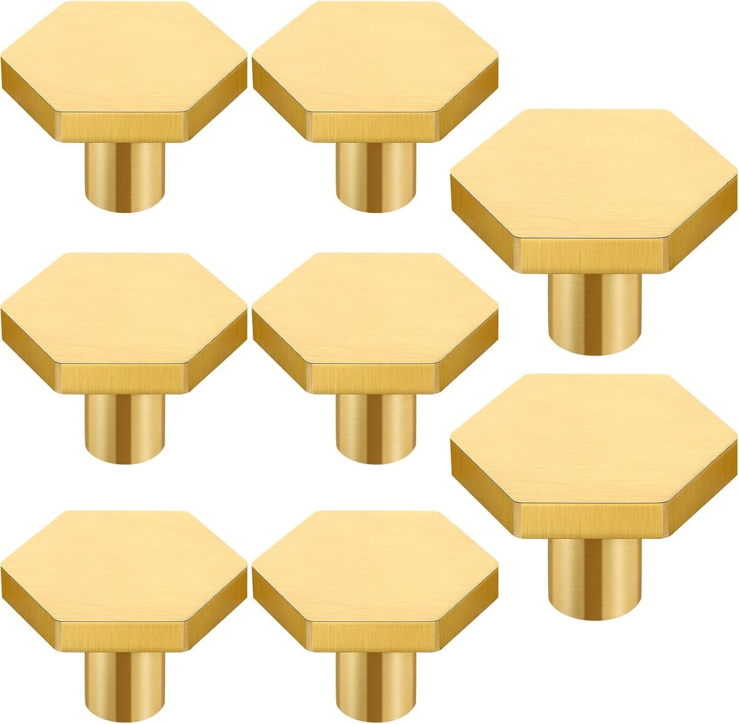 8 Pieces Solid Hexagon Brass Knobs Shoe Gold Cabinets Knob and Pulls Brushed Gold Handles with 25 mm Fxing Screw for Dresser Drawer Cabinets Kitchen Cupboard Desk