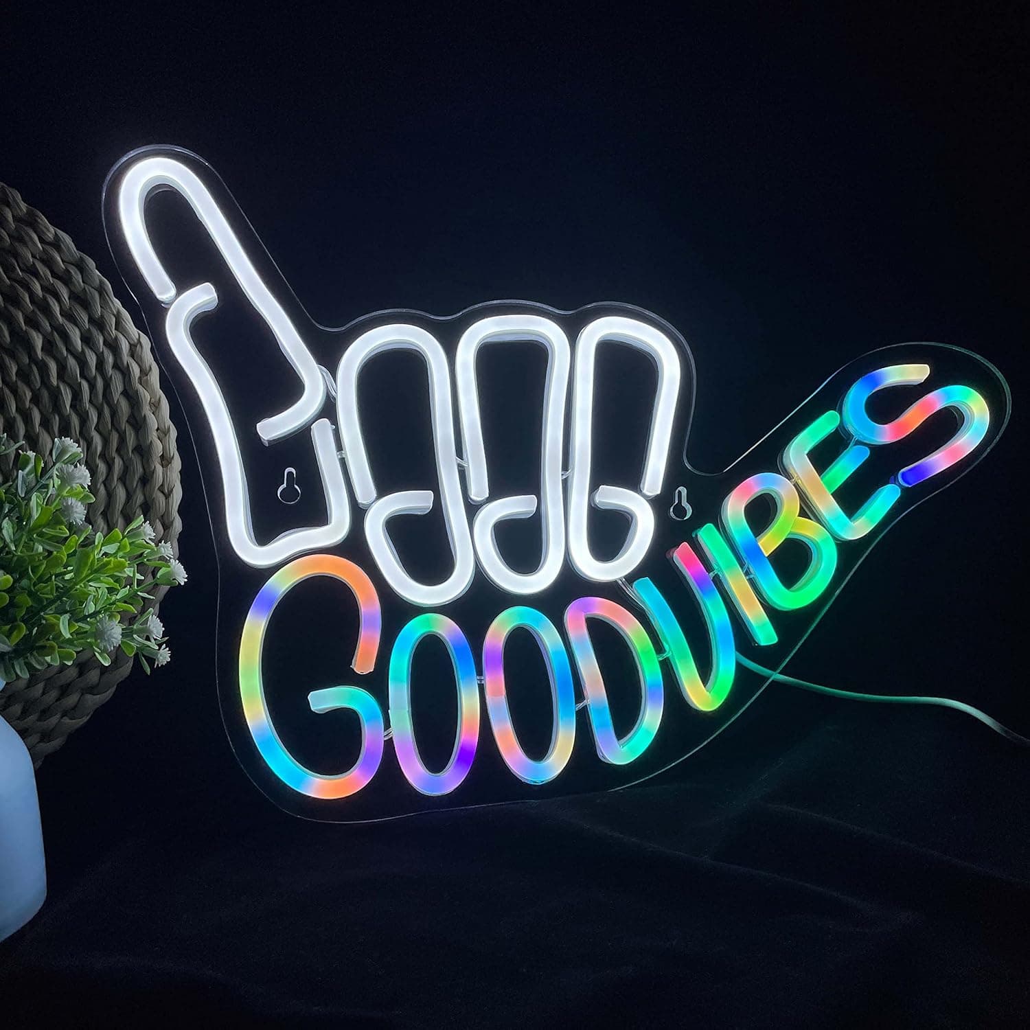 Good Vibes Neon Sign Light for Wall Décor Good Vibes Only Hand Neon Signs Bedroom Game Room Light Up LED Wall Sign Cool Things for Teen Room Sign Gamer Gift Party Holiday (Good Vibes - Dynamic Color Chaning)