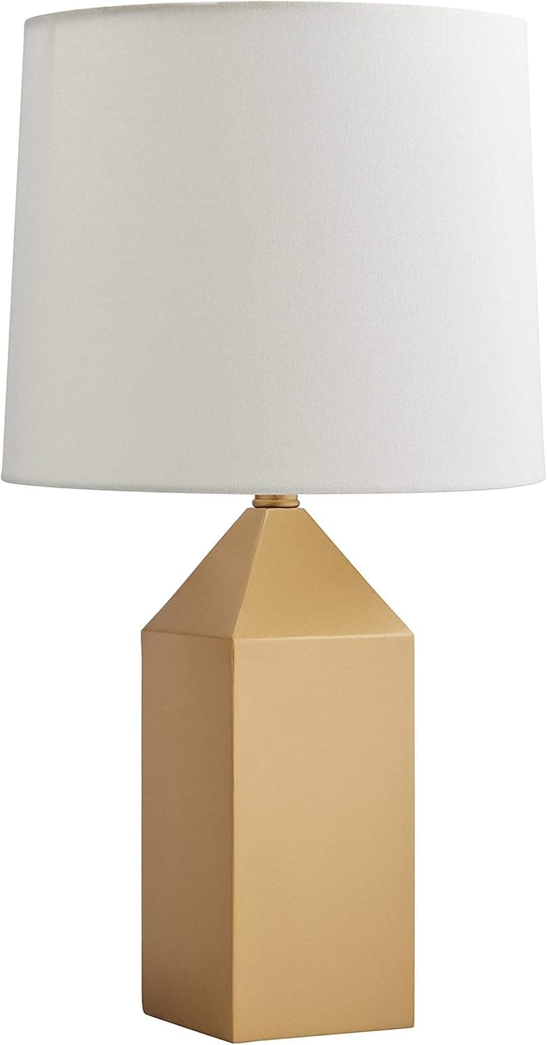 Amazon Brand – Rivet Mid-Century Modern Pyramid Pillar Table Desk Lamp with Light Bulb, 22"H, Antique Bronze with Linen Shade