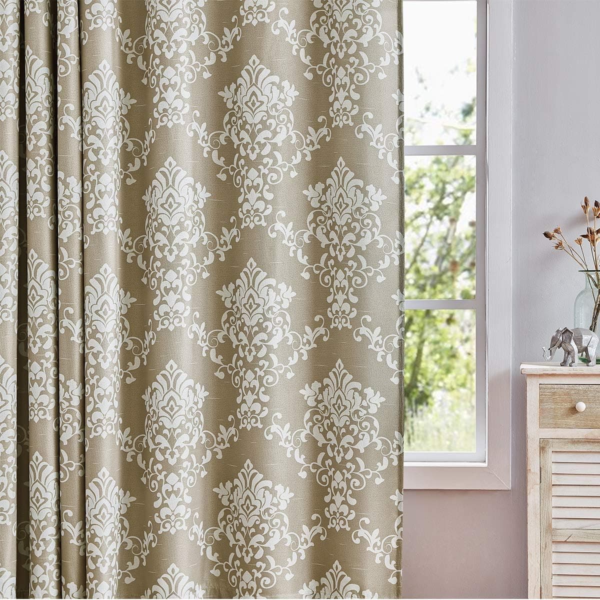 Treatmentex Damask Farmhouse Curtains for Living-Room 84" Long Vintage Floral Print Medium Blackout Curtain Panels 2pcs Grommet Top