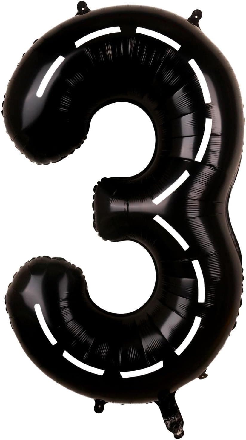 Race Car Birthday Balloon Number 3-40 Inch Big Foil Mylar Racetrack Black 3 Balloon for Boys 3rd Birthday Party Decorations Racing Car Theme Party Supplies Anniversary Celebrations Decor