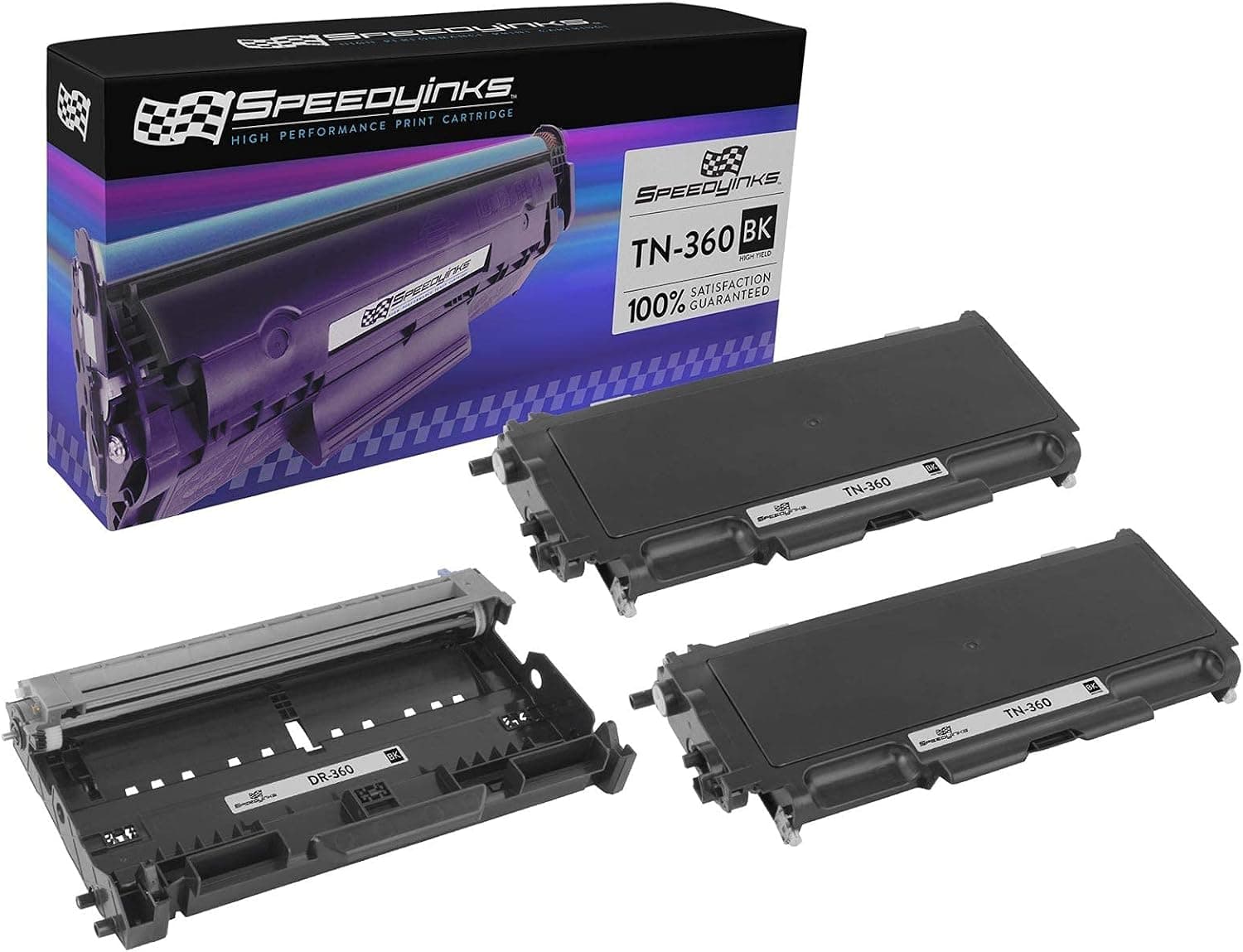 SPEEDYINKS Compatible Toner Cartridge & Drum Unit Replacement for Brother TN360 & DR-360 (2 Black, 1 Drum, 3-Pack)