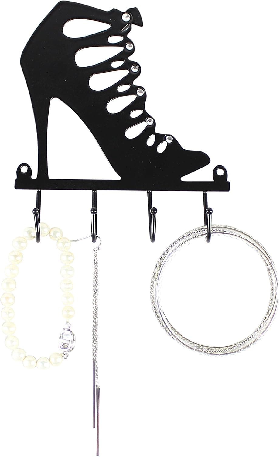 Cage Strap Bootie Decorative Wall Hook Key Rack Organizer for Key Jewelry Hanging, 3-Hanger Black Metal