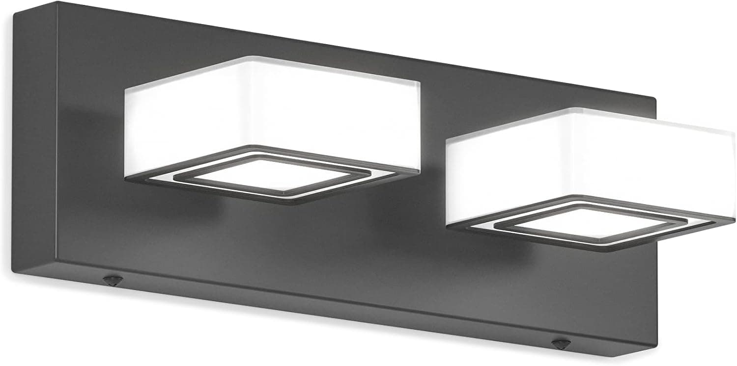 Modern LED Vanity Light, 180° Up&Down Light Angle and 360° Rotation Adjustment, 2 Lights Dimmable Vanity Lighting Fixture on Wall Mirror for Bathroom, Bedroom, Living Room, Dresser Table, Matte Black