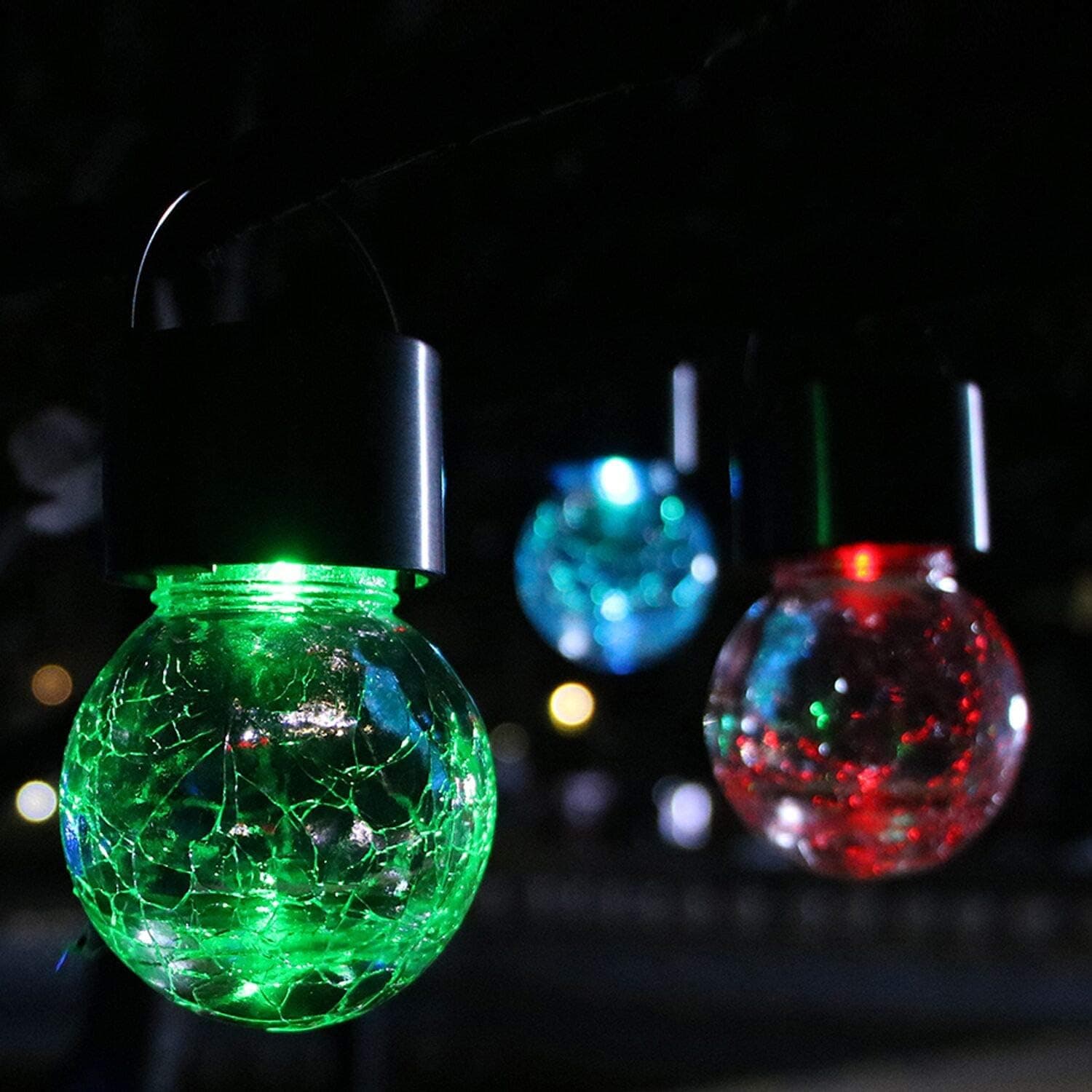8 Pack Hanging Solar Lights Outdoor, Decorative Cracked Glass globe Solar Lanterns Multi-Color Changing Lights with handle and clip for Umbrella ,Garden Yard, Patio, Fence, Tree, or Holiday Decoration
