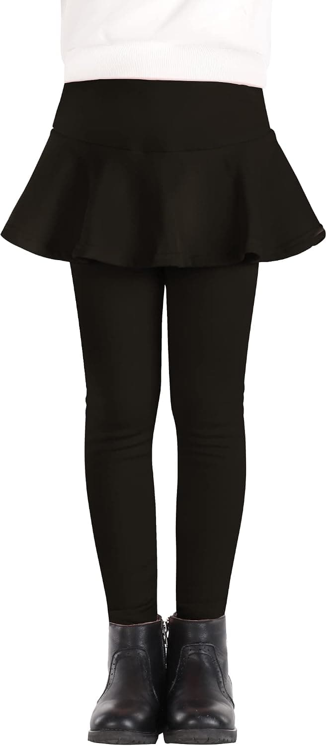 BOOPH Girls Winter Fleece Lined Leggings Toddler Kids Flare Skirt with Pants