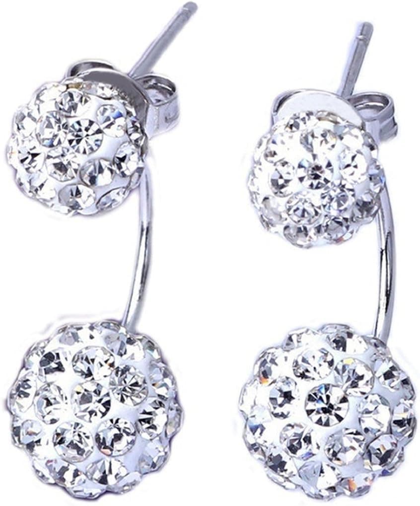 Polytree Women's U-Shape Earrings Rhinestone Balls Silver Tone Ear Studs