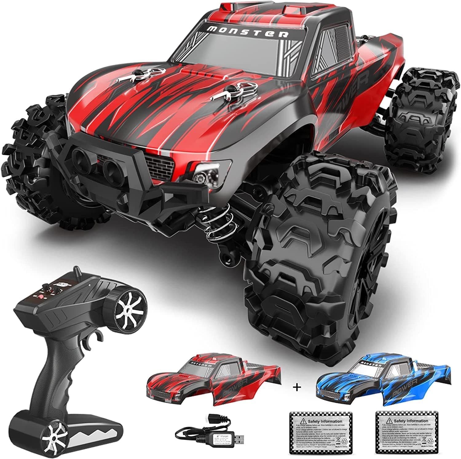 Upgraded Remote Control Car for Boys,GUOKAI 1:18 Scale Fast RC Cars All Terrain,High Speed 25MPH Rock Crawler RC Truck 4x4 Off Road Waterproof 2.4 GHz control with Extra Shell and Battery 40+ min Run