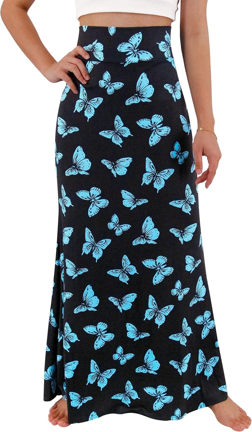 Novias Women Fashion Multicolored Print High Waist Maxi Skirt Long Skirt