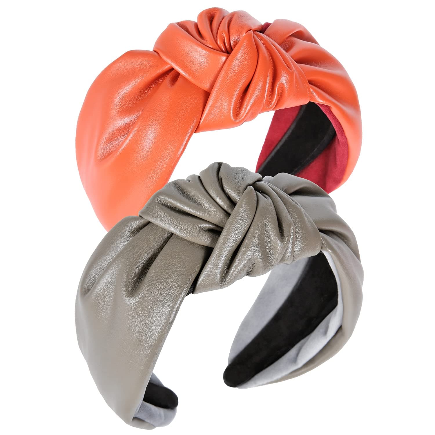 QIANXUAN Wide Hair Bands For Women Black Cloth Headband Tie For Women Leather Headbands For Women With A Tie 2Pcs Pu Artificial Top Knot Glam Girl Fashion