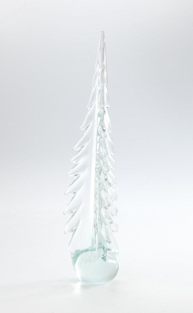 New Large 12" Hand Blown Glass Murano Art Style Christmas Tree Sculpture Clear