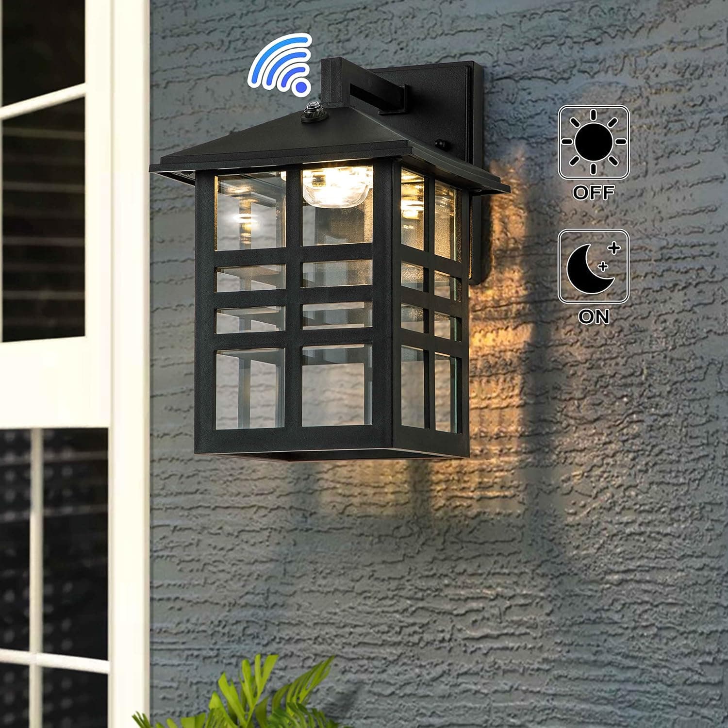 c cattleya Dusk to Dawn Outdoor Wall Lantern Sconce LED 1-Light Black Exterior Porch Light Fixture with Clear Glass Shade for Front Porch Back Door Patio Garden Entrance Hallway Seaside House