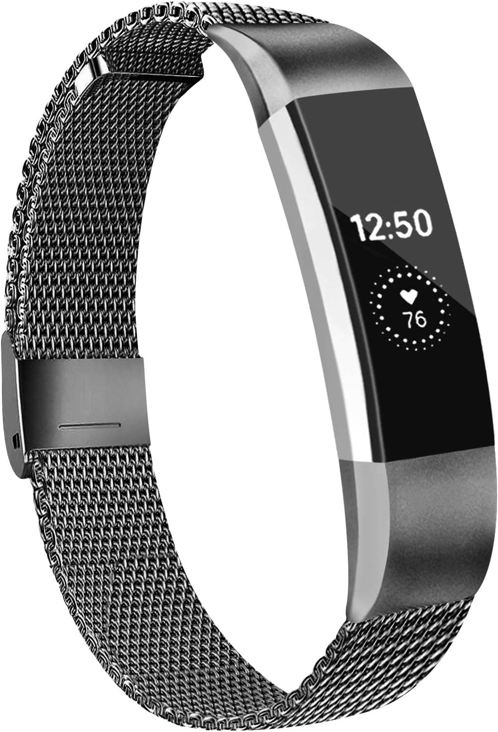 IEOVIEE Metal Loop Bands Compatible with Fitbit Alta/Fitbit Alta HR Band, Adjustable Stainless Steel Magnetic Lock Replacement Strap Wristbands for Women Men (Small, 03 Black)